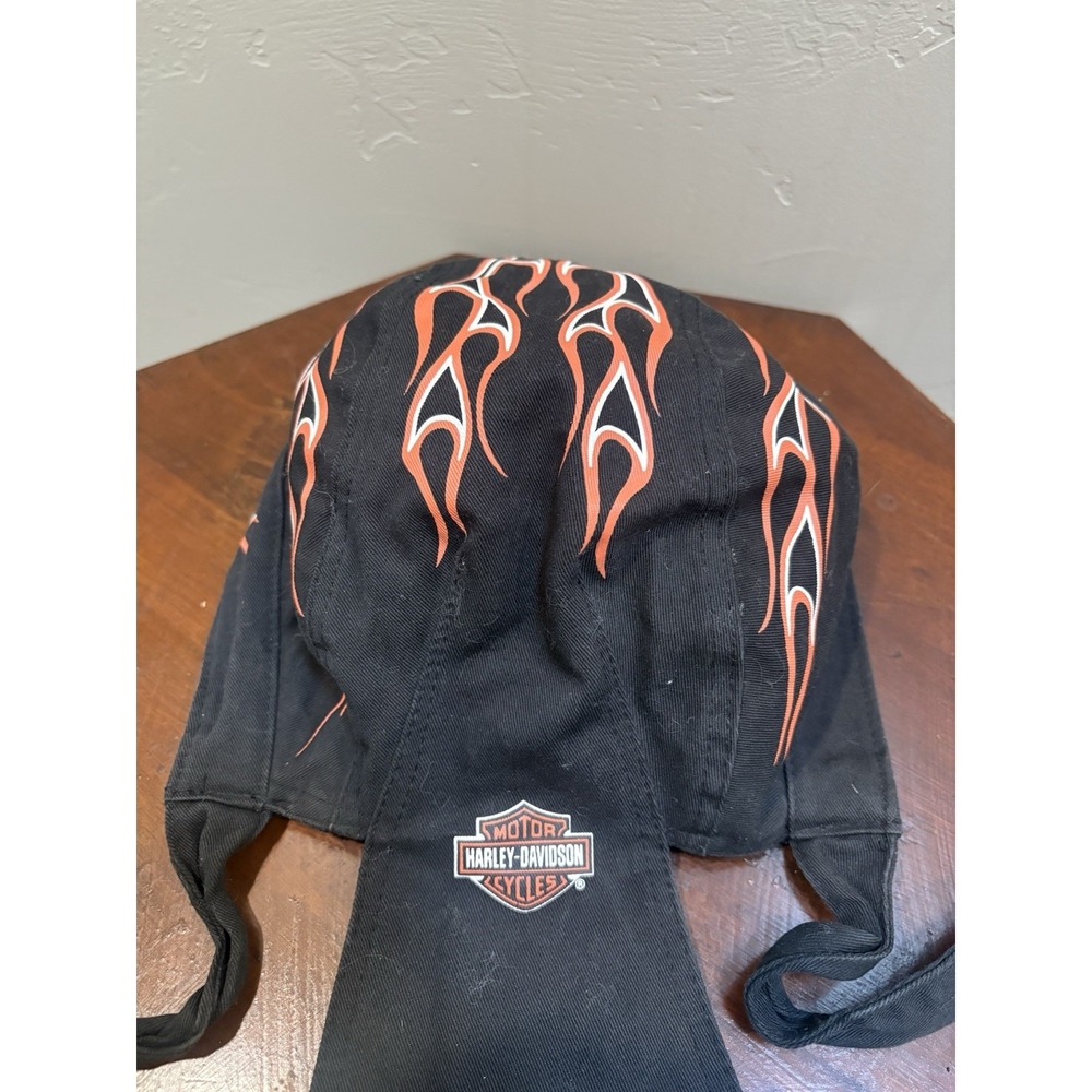 Harley Davidson Flame Doo Rag Biker Head Wrap Cap Mesh Lining Embroidered Logo - Picture 4 of 5